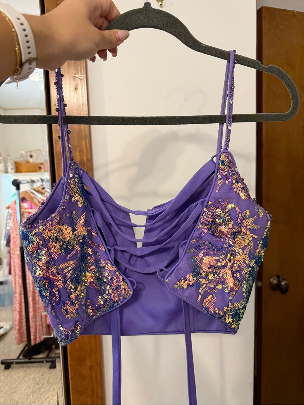 Splash Purple Sequin Strappy Crop Top